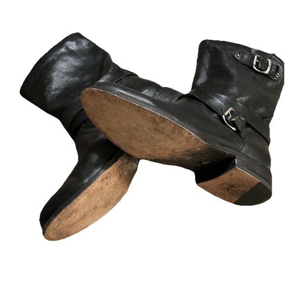 Frye Jayden Cross Engineer Moto Boots Womens Size 7.5 Black Leather Buckle Strap - Picture 13 of 16